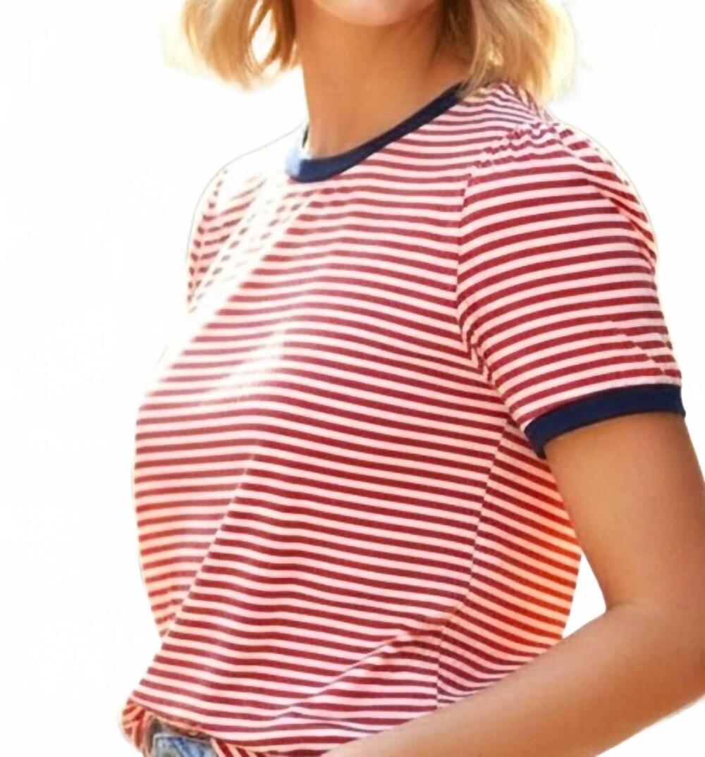 NEW STACATTO striped knit puff half sleeve top in red/ navy